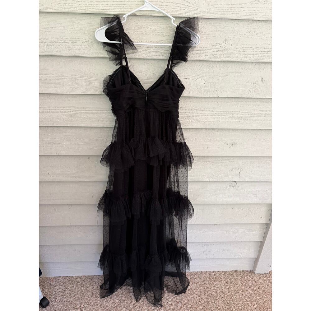 Lulus Black Tulle Ruffle Maxi Dress Fairy Goth Prom Party Medium - Picture 7 of 8